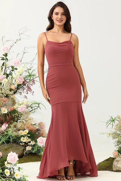 OKBBN's eye-catching slim fit mermaid slim shoulder strap asymmetrical chiffon Bridesmaid Dresses