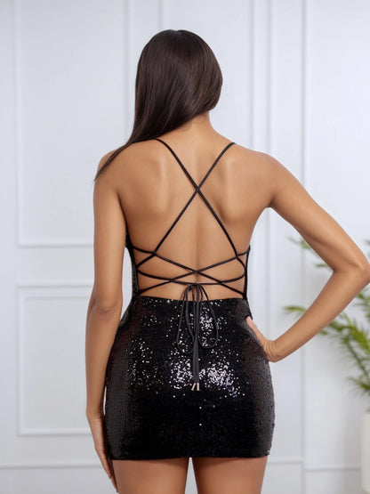 OKBBN's eye-catching slim shoulder strap slim fit minimalist sequin sleeveless Homecoming Dresses
