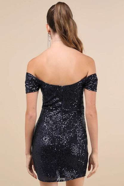 OKBBN's eye-catching sparkling sequins off the shoulder mini Homecoming Dresses