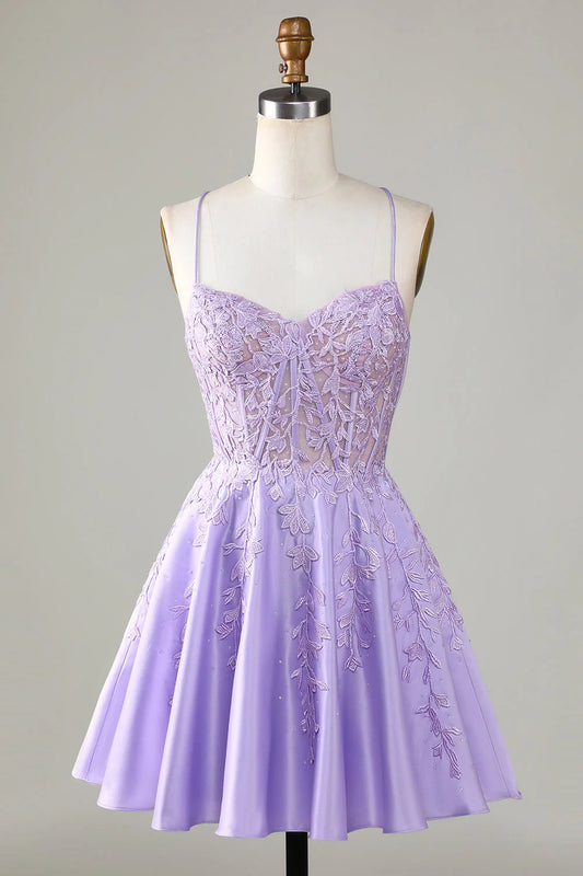 OKBBN's eye-catching tight corset A-line satin short lace Homecoming Dresses