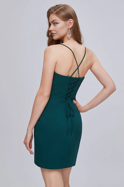 OKBBN's fashionable V-neck slim shoulder strap strap with short back strap, fully lined Homecoming Dresses