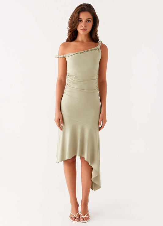 OKBBN's fashionable and eye-catching off shoulder tight pleated decoration shaping and slimming Prom Dresses