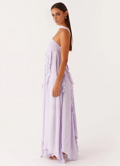 OKBBN's fashionable ruffled edge off shoulder loose cut back strap adjustable Homecoming Dresses
