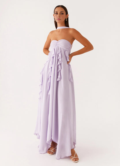 OKBBN's fashionable ruffled edge off shoulder loose cut back strap adjustable Homecoming Dresses