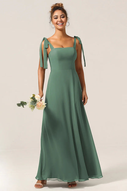 OKBBN's flowing slim fit A-line thin shoulder strap and floor slit Bridesmaid Dresses