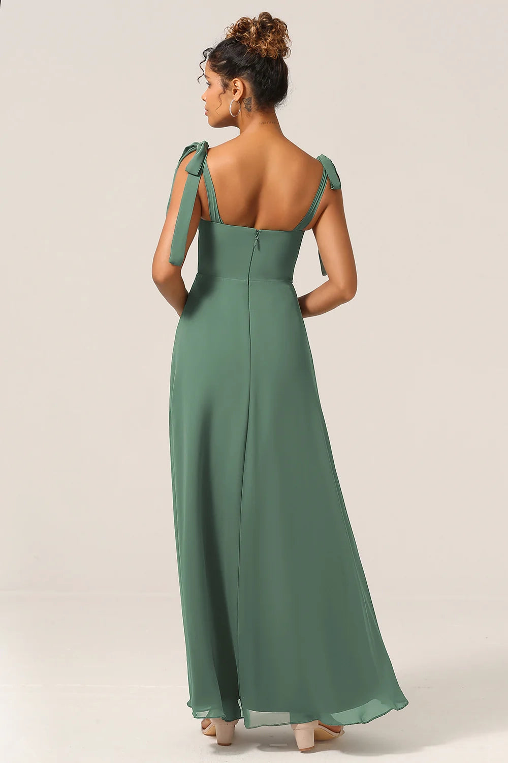 OKBBN's flowing slim fit A-line thin shoulder strap and floor slit Bridesmaid Dresses