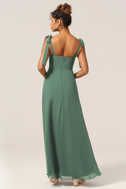 OKBBN's flowing slim fit A-line thin shoulder strap and floor slit Bridesmaid Dresses
