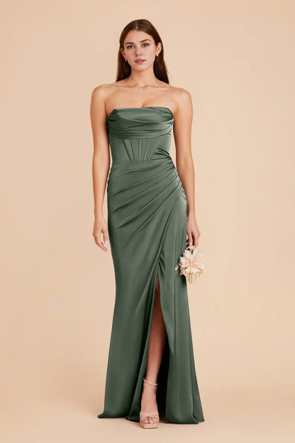 OKBBN's gorgeous and elegant matte satin slit scarf collar with thin shoulder straps, tight corset Prom Dresses