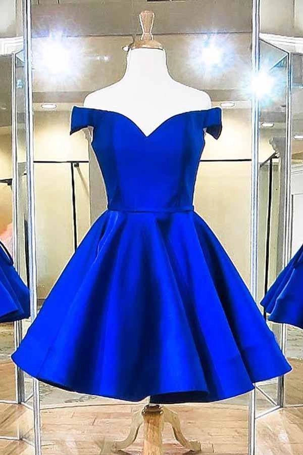 OKBBN's gorgeous off shoulder satin perfectly tailored sleeveless Homecoming Dresses