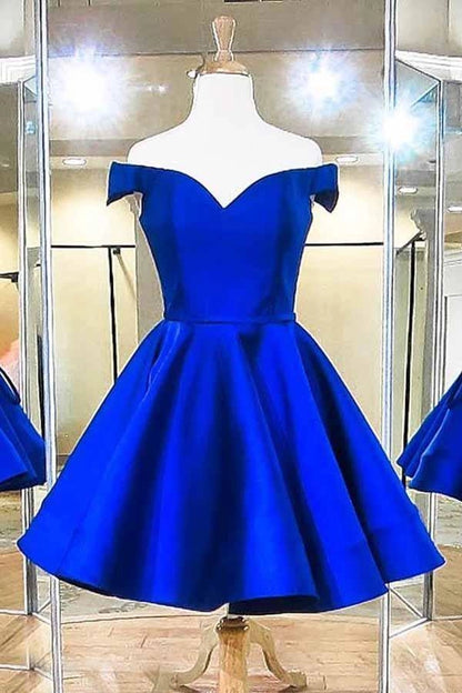 OKBBN's gorgeous off shoulder satin perfectly tailored sleeveless Homecoming Dresses
