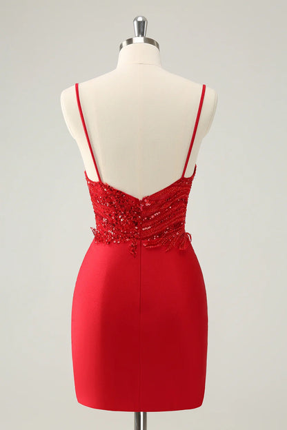 OKBBN's gorgeous tight fitting thin shoulder strap sequin short Homecoming Dresses