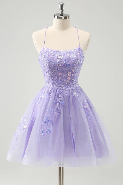 OKBBN shiny back strap A-line thin shoulder strap sequins short Homecoming Dresses
