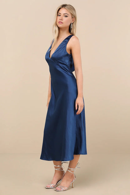 OKBBN's incredible satin hanging back mid length sling Homecoming Dresses