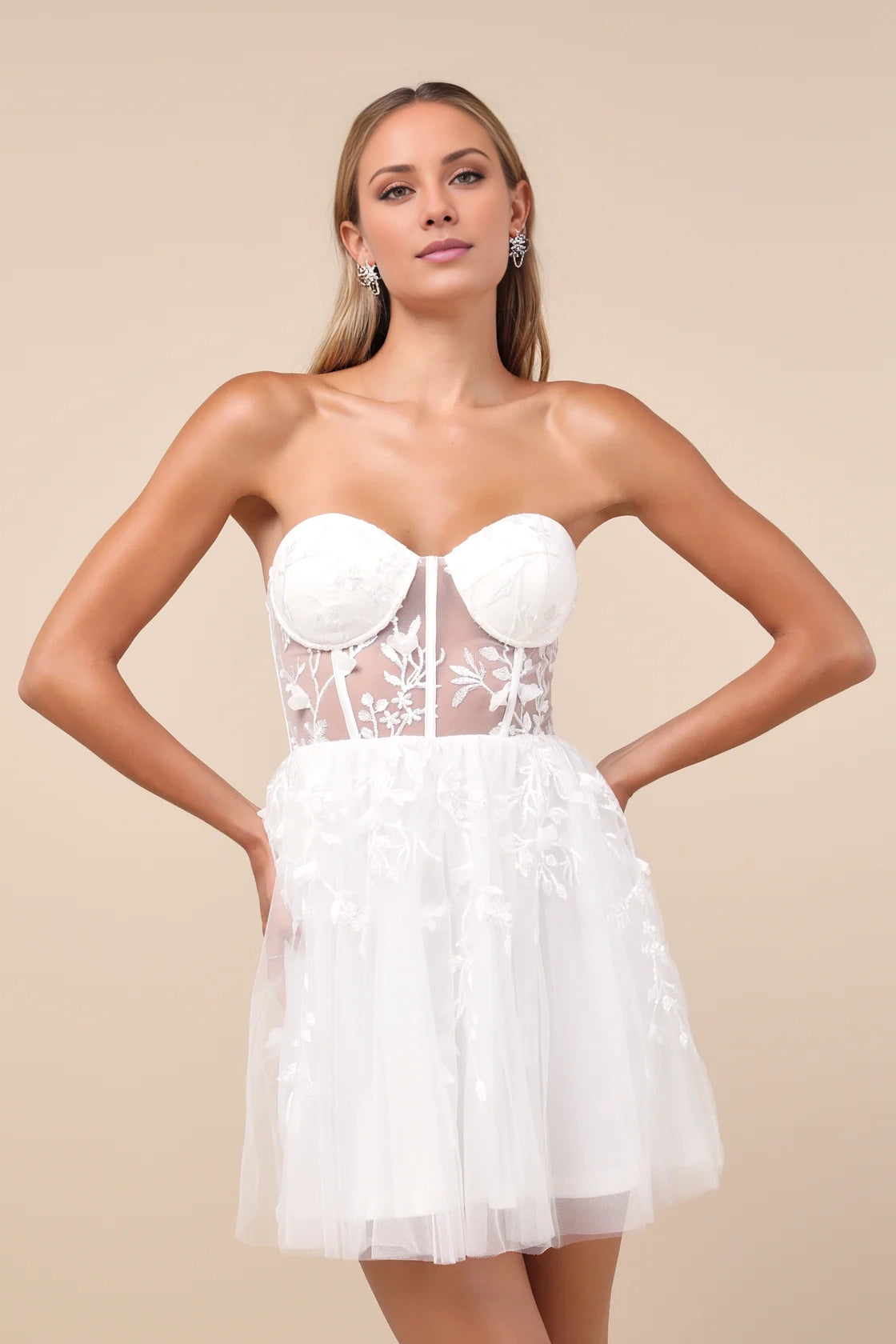 OKBBN's lightweight and elegant chiffon embroidery off shoulder mini floral embroidery tight corset Homecoming Dresses