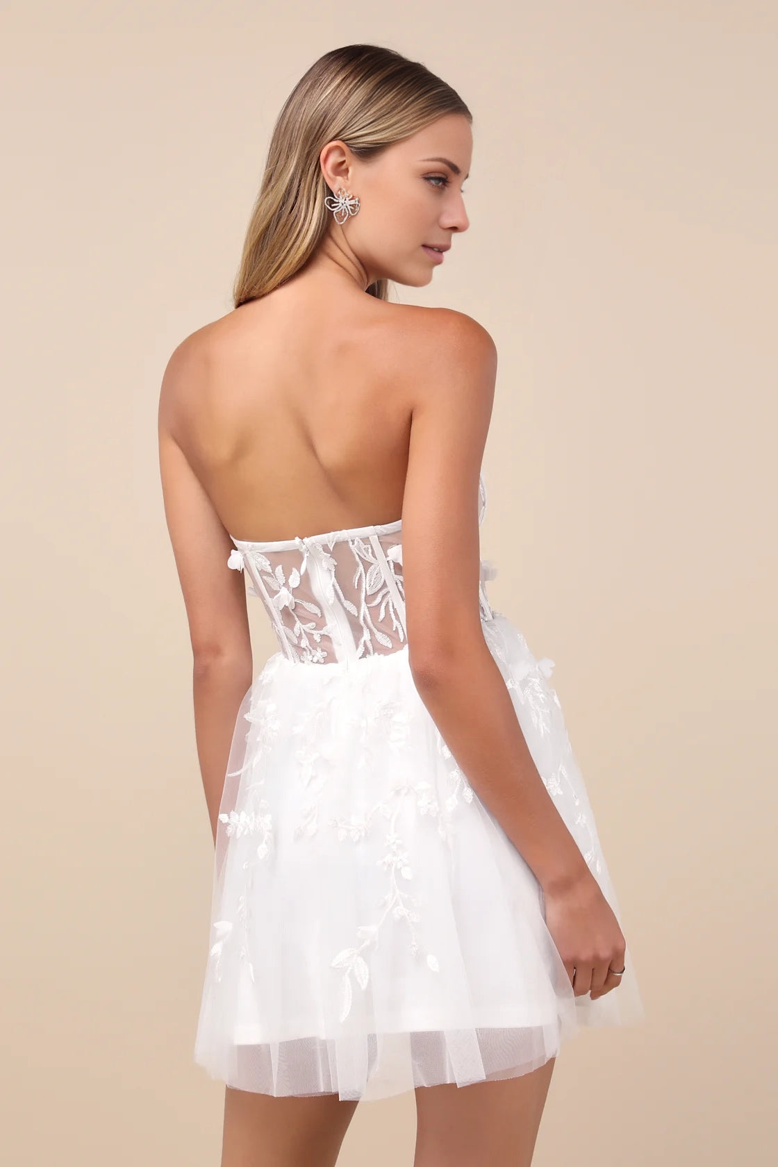 OKBBN's lightweight and elegant chiffon embroidery off shoulder mini floral embroidery tight corset Homecoming Dresses