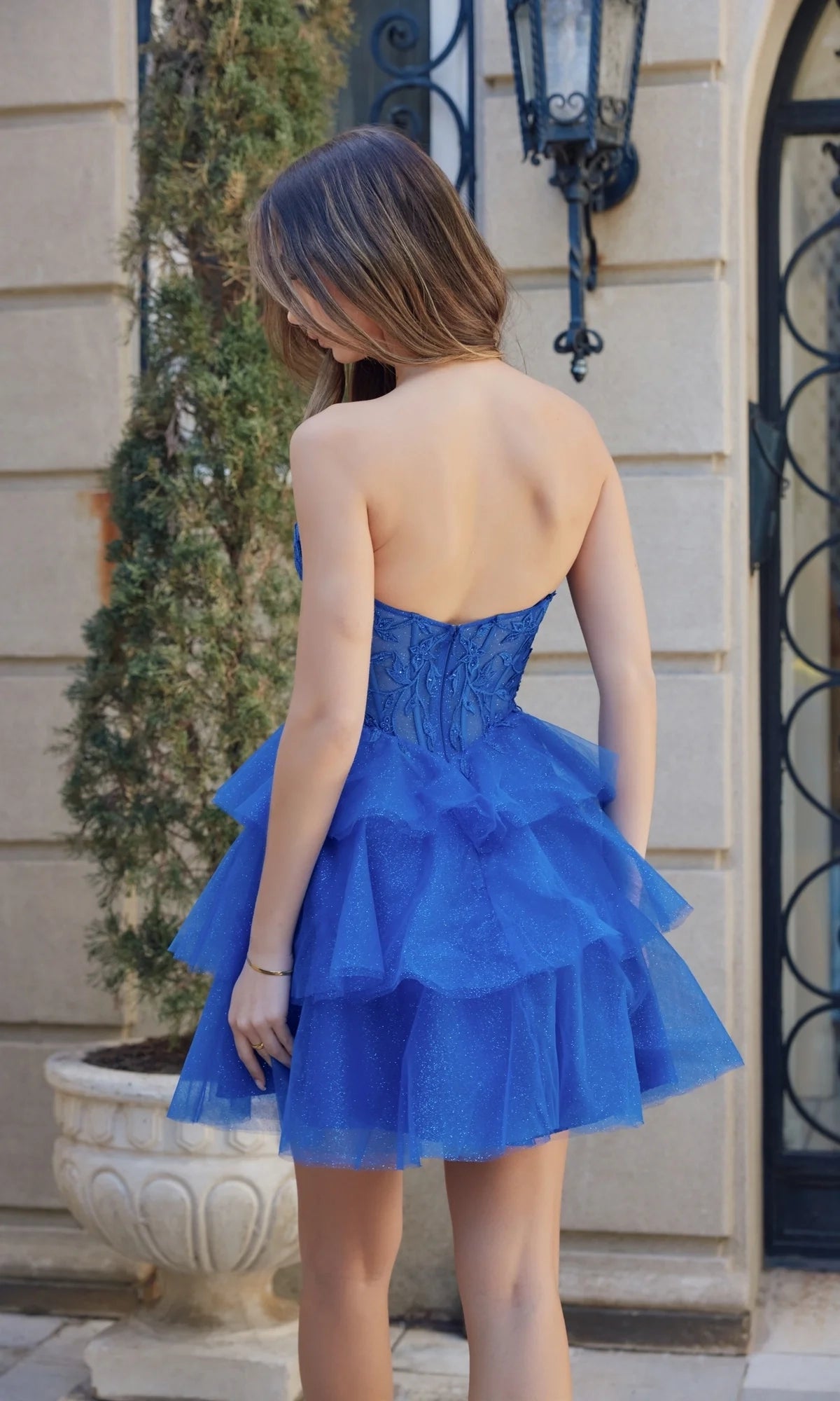 OKBBN's lightweight and elegant off shoulder short A-line see through floral lace corset Homecoming Dresses