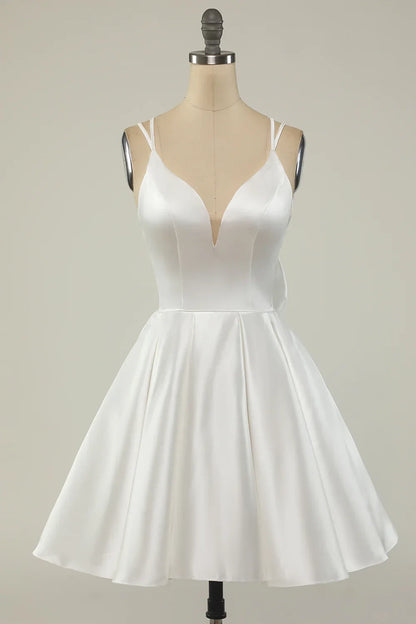 OKBBN's minimalist satin A-line short Homecoming Dresses