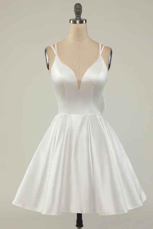 OKBBN's minimalist satin A-line short Homecoming Dresses