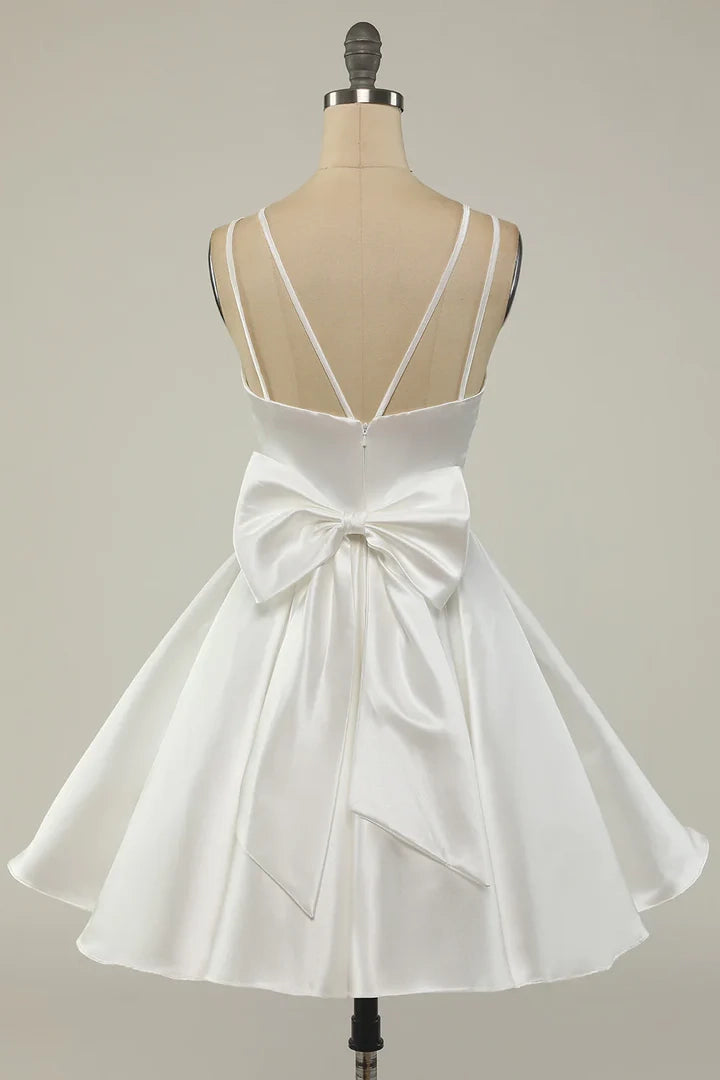 OKBBN's minimalist satin A-line short Homecoming Dresses