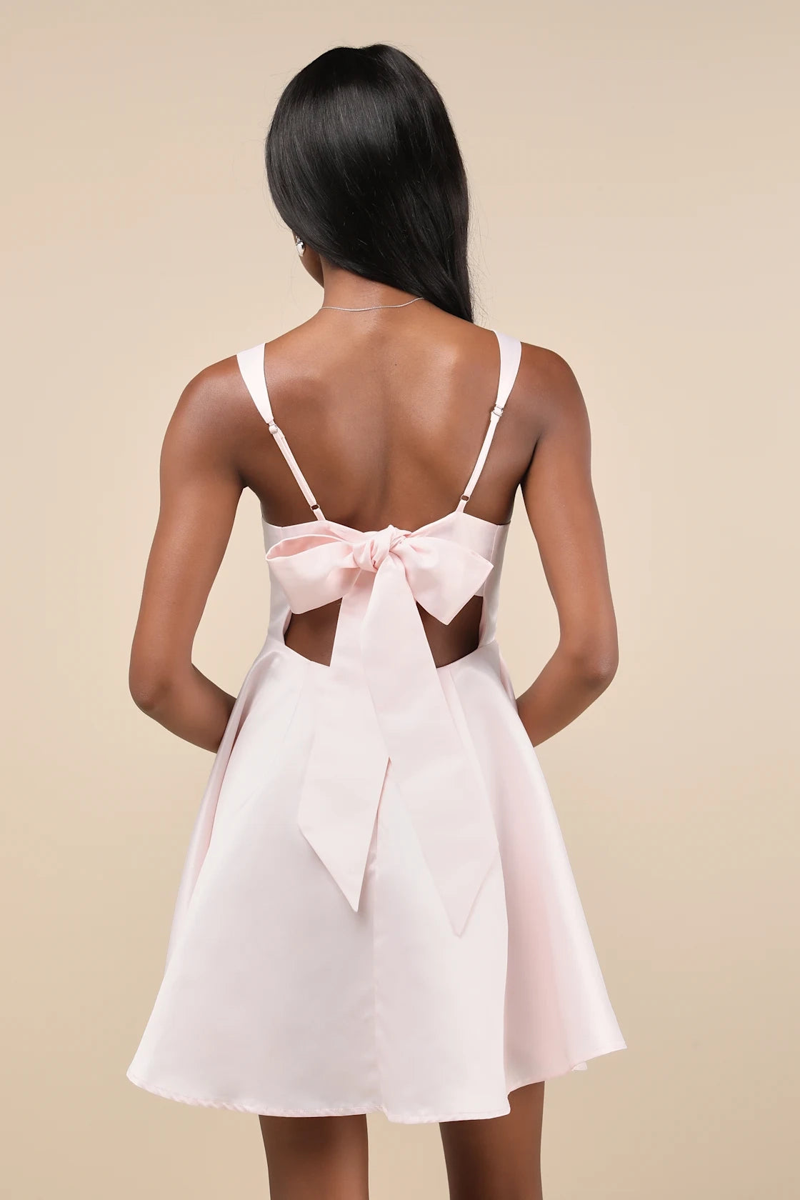 OKBBN's minimalist satin flat neckline slim fitting corset with exposed back and hollowed out Homecoming Dresses