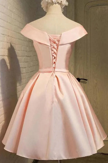 OKBBN's minimalist satin off shoulder waistband Homecoming Dresses