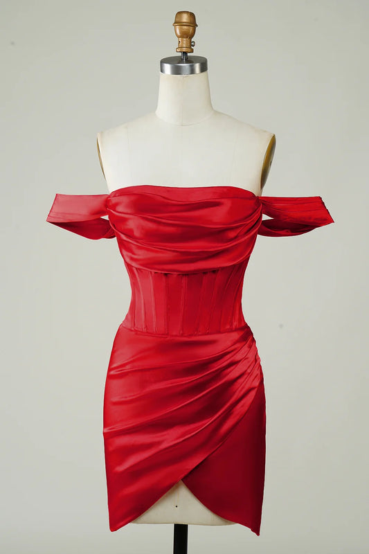 OKBBN's off shoulder asymmetrical tight short Homecoming Dresses with full charm