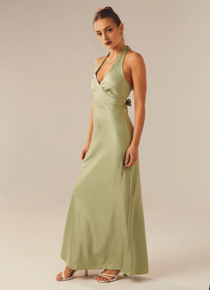 OKBBN's perfect thick satin V-neck backless stunning Prom Dresses