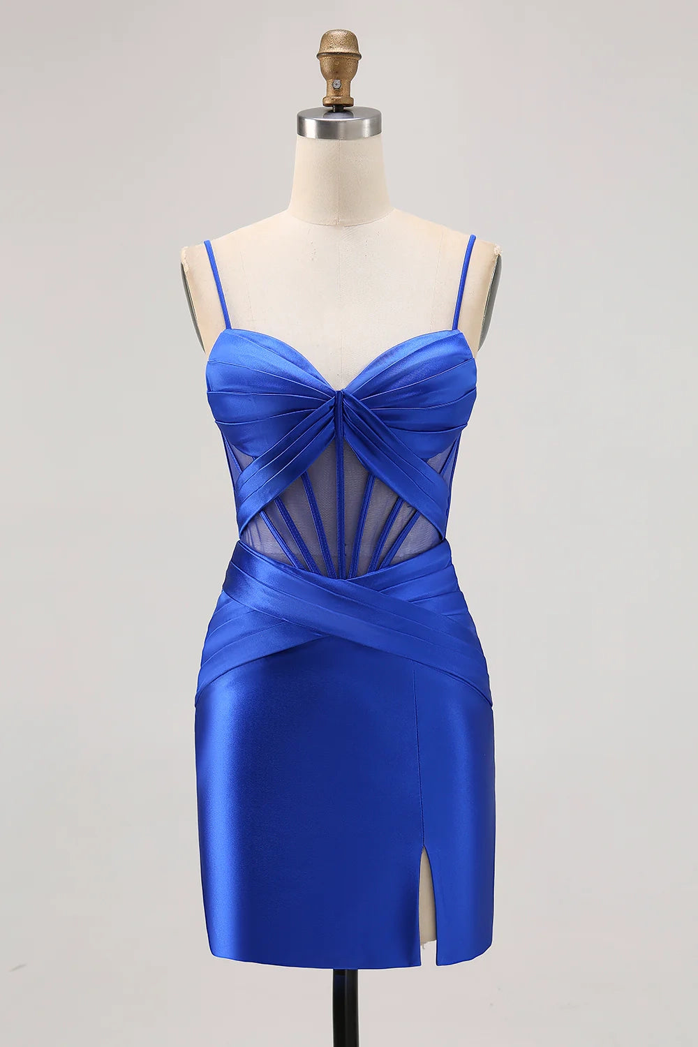 OKBBN's signature tight transparent waistband pleated slit Homecoming Dresses