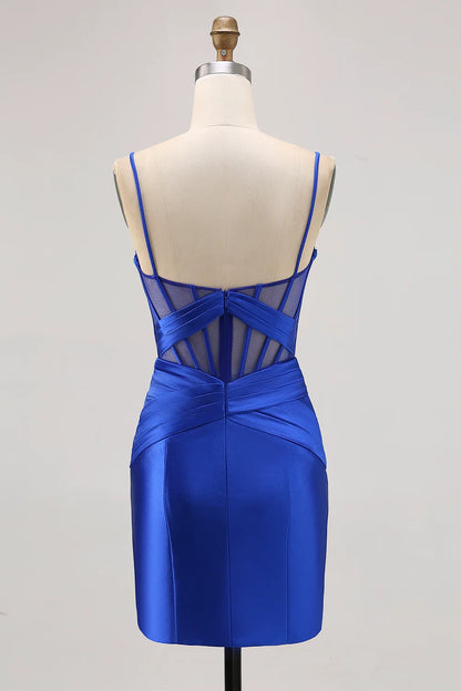 OKBBN's signature tight transparent waistband pleated slit Homecoming Dresses