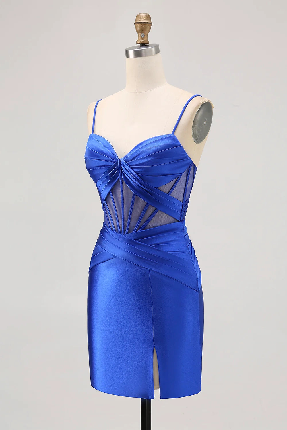 OKBBN's signature tight transparent waistband pleated slit Homecoming Dresses