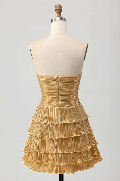 OKBBN's striking layered hollow pleats A-line off shoulder Homecoming Dresses
