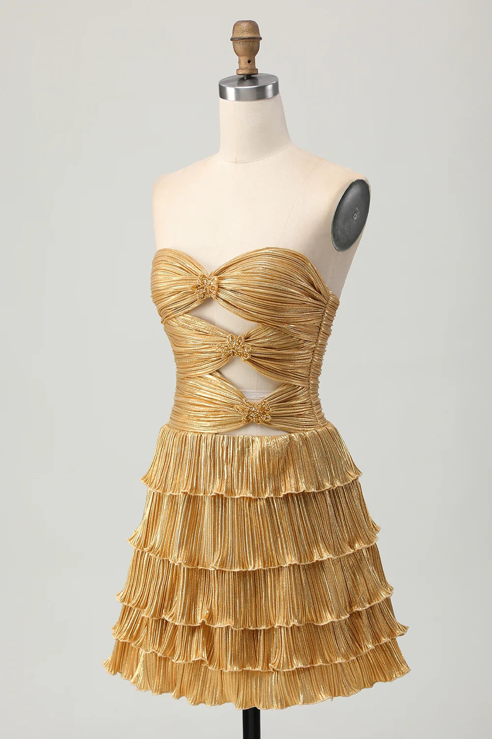 OKBBN's striking layered hollow pleats A-line off shoulder Homecoming Dresses