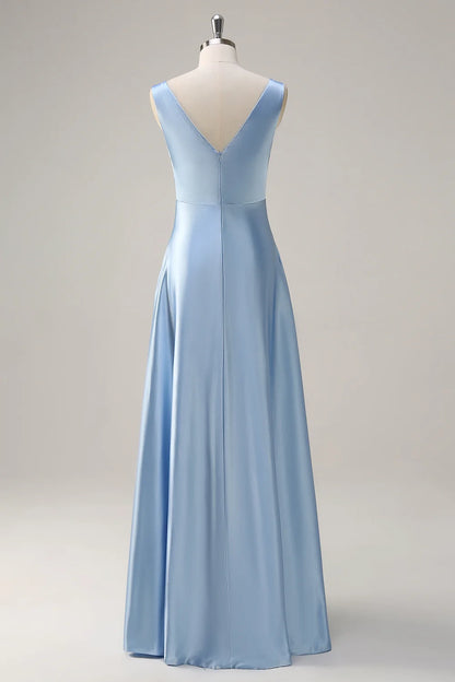 OKBBN's stunning A-line V-neck pleated long Bridesmaid Dresses
