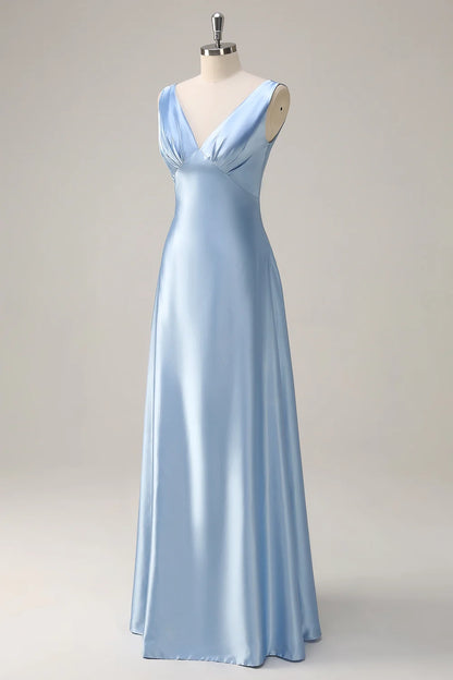 OKBBN's stunning A-line V-neck pleated long Bridesmaid Dresses