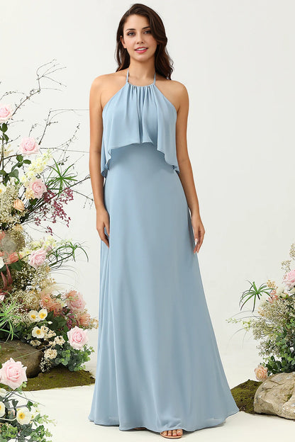 OKBBN's stunning A-line backless chiffon ruffled Bridesmaid Dresses