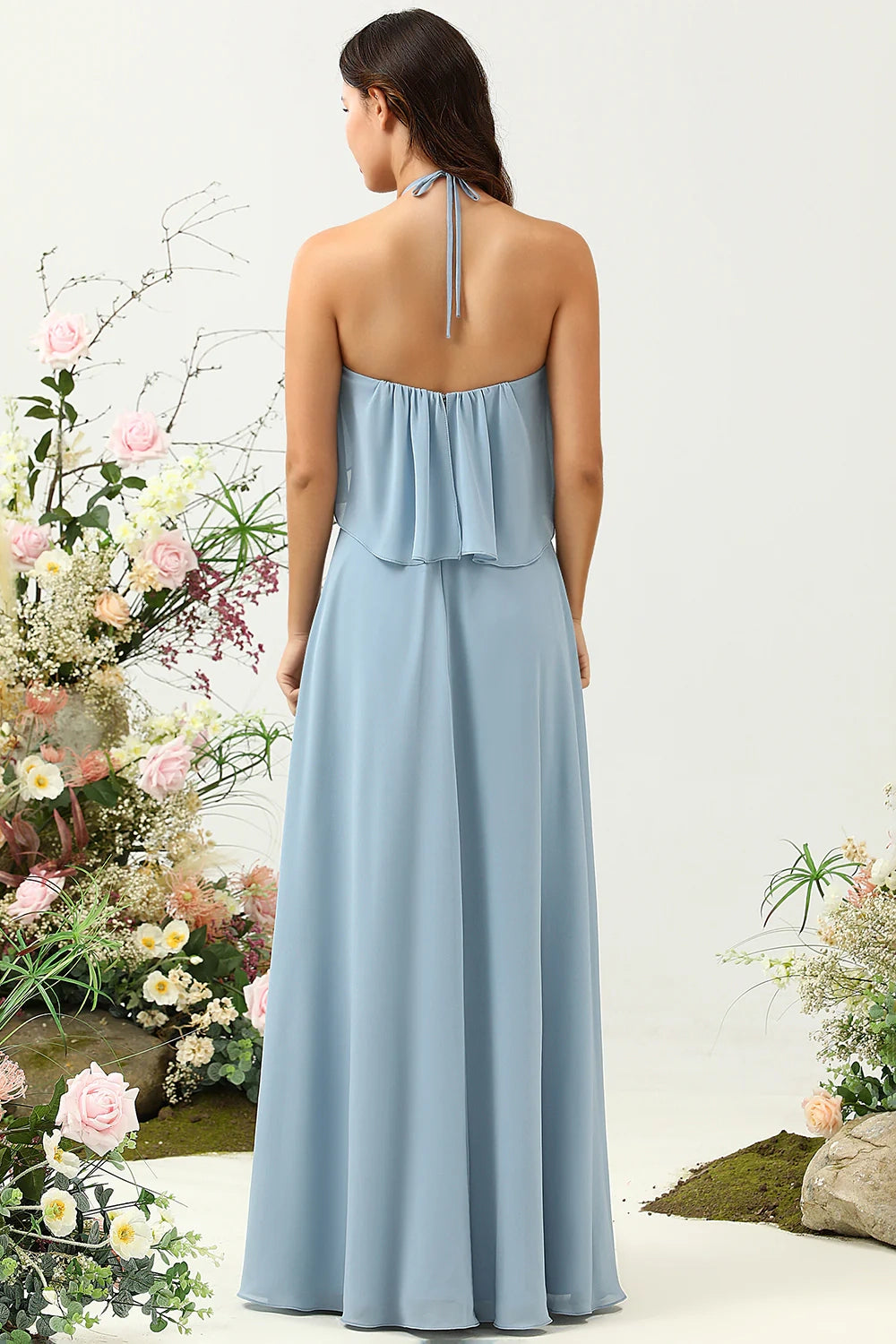 OKBBN's stunning A-line backless chiffon ruffled Bridesmaid Dresses