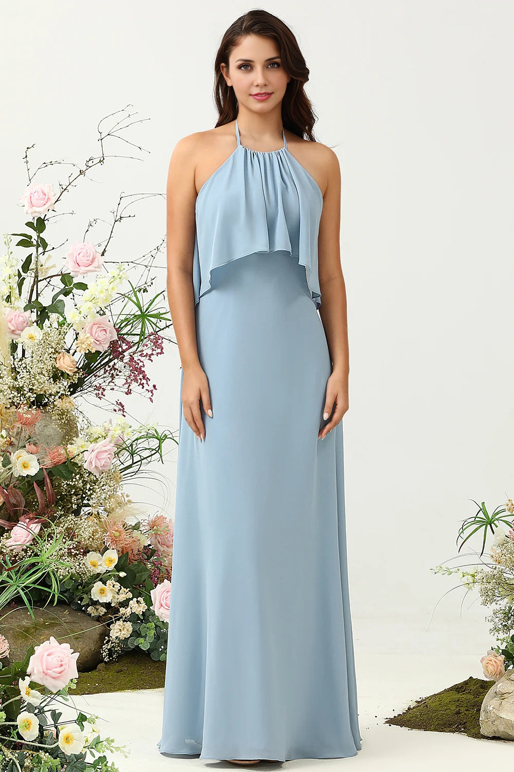OKBBN's stunning A-line backless chiffon ruffled Bridesmaid Dresses