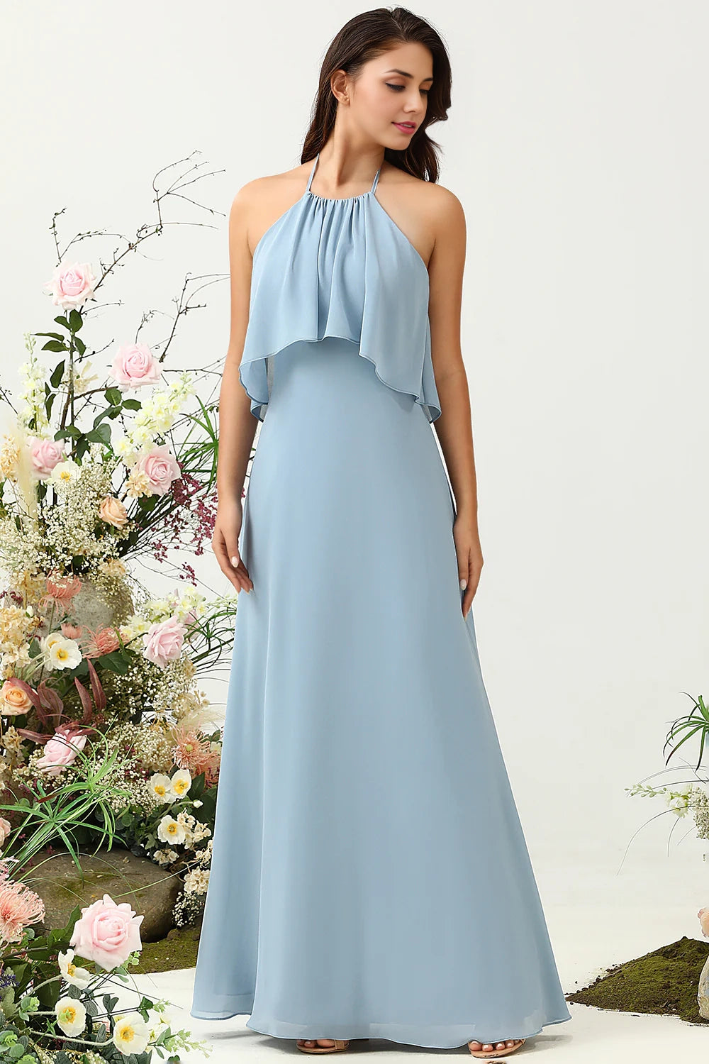 OKBBN's stunning A-line backless chiffon ruffled Bridesmaid Dresses