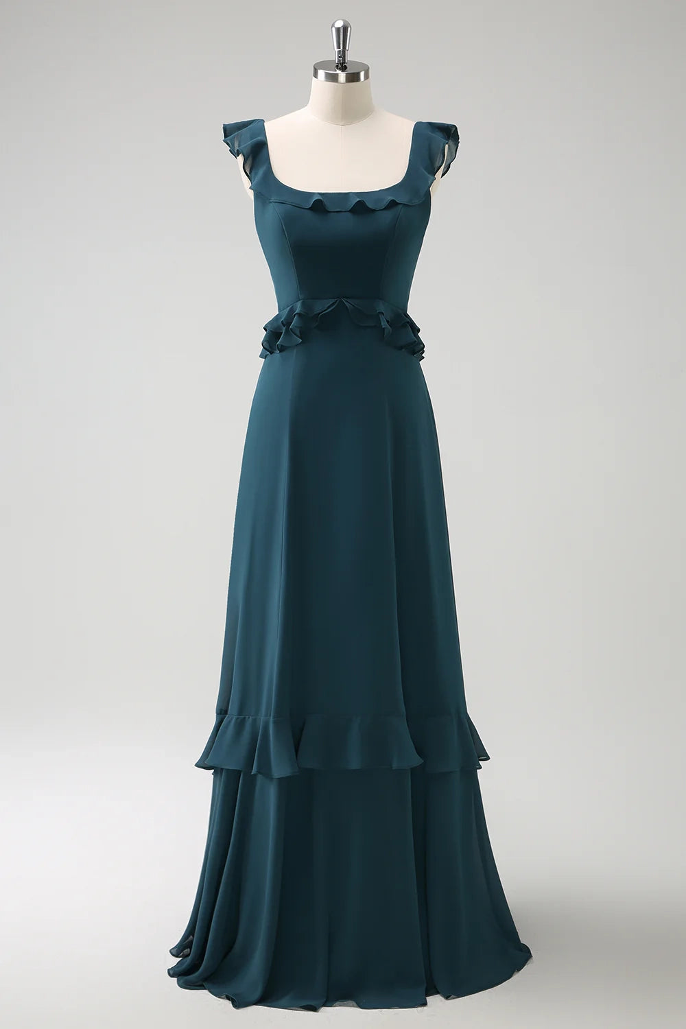 OKBBN's stunning A-line square neck chiffon long pleated Bridesmaid Dresses