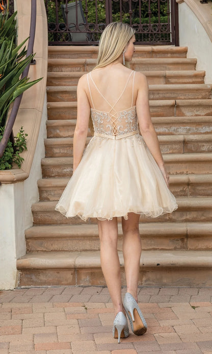 OKBBN's stunningly beautiful V-neck bead tight corset with see through lace up back Homecoming Dresses