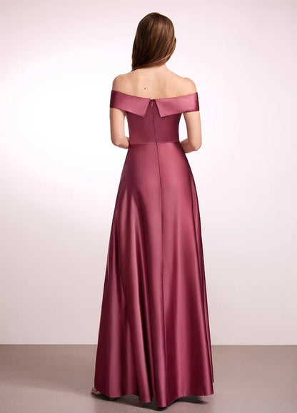 OKBBN's stunning satin off shoulder slit slim fit Prom Dresses