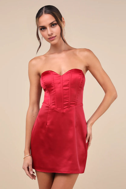 OKBBN's stunning satin off shoulder tight mini corset slim fit Homecoming Dresses