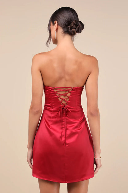 OKBBN's stunning satin off shoulder tight mini corset slim fit Homecoming Dresses