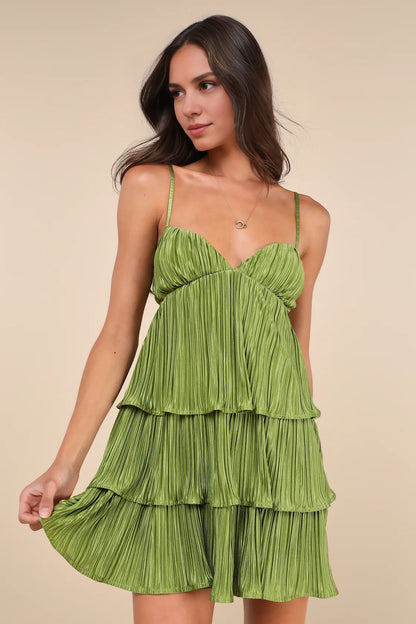 OKBBN's stunning satin pleated hollow layered mini sleeveless corset Homecoming Dresses