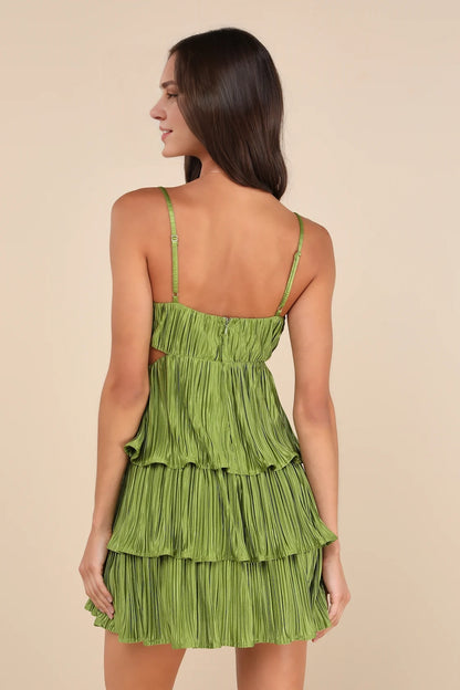 OKBBN's stunning satin pleated hollow layered mini sleeveless corset Homecoming Dresses