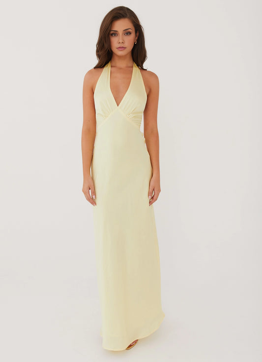 OKBBN's stunning satin slant cut backless suspender Prom Dresses