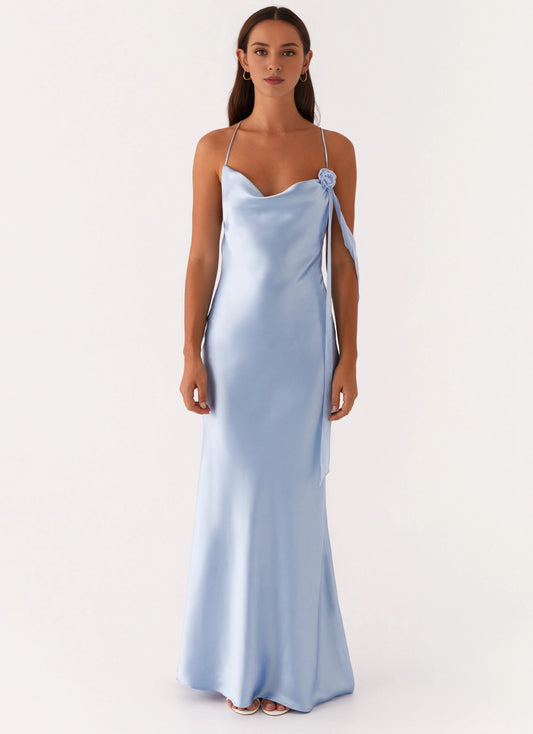 OKBBN's stunning satin smooth hanging neckline with thin shoulder straps Prom Dresses