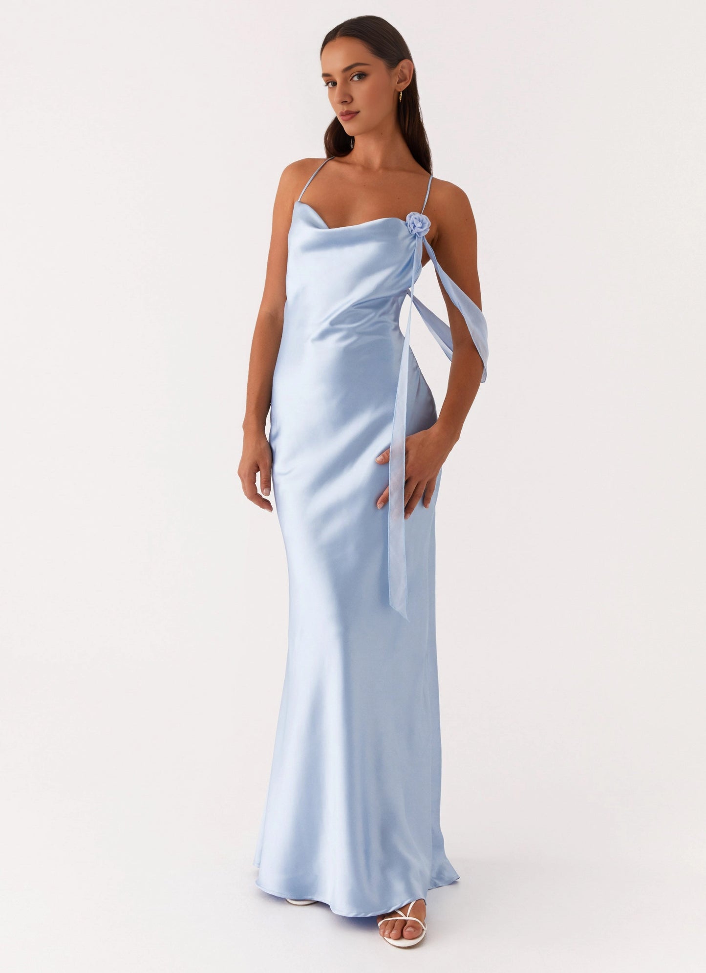 OKBBN's stunning satin smooth hanging neckline with thin shoulder straps Prom Dresses