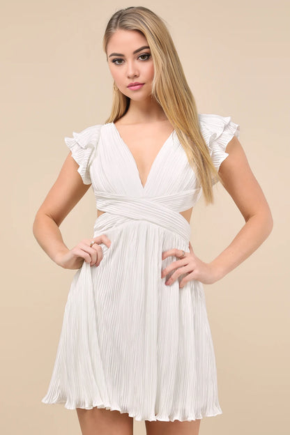OKBBN's stunning short pleated satin mini Homecoming Dresses