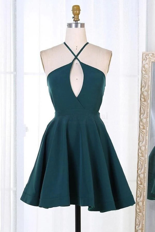 OKBBN's stylish and outstanding short satin thin shoulder straps Homecoming Dresses